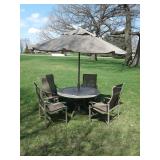 Patio Table, Chairs, and Umbrella