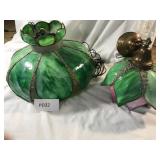 2 Green Stain Glass Light Shades