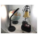 World Globe, Desk Lamp, & Camera