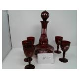 Czech Cranberry Red Etched Glass Set
