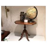 Solid Wood Table, Hanging Bells, World Globe, and Ceramic Bird