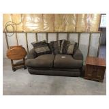 Loveseat, Wooden Oval TV Tables, and End Table