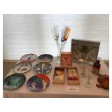 Martini Barware, Collectible Plates, and Clock