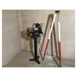 Sears Craftsman Grinder on Pedestal and Surveyors Tripod