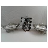 2 Cuisinart Chafing Dishes and a Nambe Spice Rack