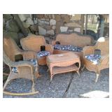 Five Piece Wicker Patio Furniture Set with Cushions