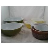 Green, Yellow, and Brown Pyrex Bowls