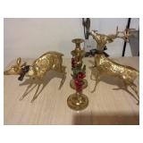 Christmas Brass Deer and Candlesticks