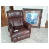 Leather Recliner and Large Wall Art