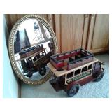 Vintage Trolley Tourist City Bus and Gold Mirror