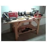 Wooden Workbench, Bench Top Grinder, and Much More