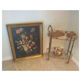 Vintage Tea Cart, Butterfly Coasters and Trays, Porcelain Tea Set