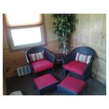 Indoor/Outdoor Wicker Chairs, Ottomans, and Table