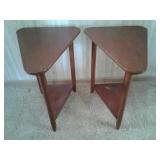 Two Awesome Hip Triangle End Tables English Walnut Wood