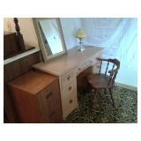 Mid-Century Modern Desk, File Cabinet, Mirror, Chair & Lamp