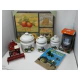 John Deere Canister Set, a Canvas, Tractors & Book
