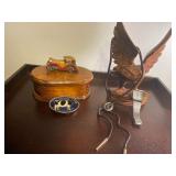 Casio Analog Quartz Mens Watch Plus Carved Wood Eagle Pipe Holder