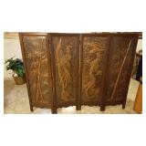 asian themed hand tooled copper screen one of a kind