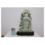 massive Chinese jadeite carved covered vase