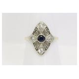 Victorian 14k w/g sapphire and diamond ring