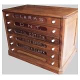 ~ 1890 Walnut 6 Drawer “Clarks” Counter Top Spool Cabinet 