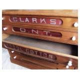 ~ 1890 Walnut 6 Drawer “Clarks” Counter Top Spool Cabinet 