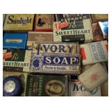 Collection of antique and Vintage Soap bars including 1900 Ivory Soap and 1960