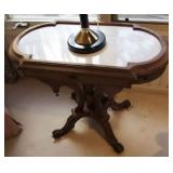 C/1870 Walnut marble top Victorian Parlor lamp table
