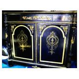 Mid 19th C. French Empire Credenza, Gilt Brass Inlay with black slate top and key