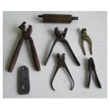 Gun Collectors lot of 5-19th C. bullet molds, Brass powder measure and a gauge 