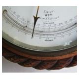 C/1870 Lg. Nautical Barometer w/Oak twist carved back support (off a ship)