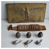 ~ 3 Inert Iron Hand Grenades including WWII Pineapple and 1 Korean M-12, C/1930