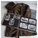WWII Army Service jacket w/cap, discharge papers and photo album 