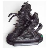 C/1880 Lg. Spelter statue of Man w/horse (English “Marly” Horse)  on wood base