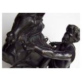 C/1880 Lg. Spelter statue of Man w/horse (English “Marly” Horse)  on wood base