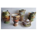 C/1920 hand painted Nippon vases with Landscapes 