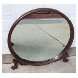 1890 Odd Circular Oak Mirror with Carvings