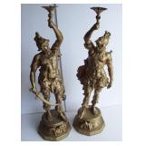 1880 Newel Post Warrior Spelter Lamps
