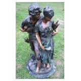 70s Recast Heavy Bronze Figural Table Lamp