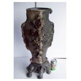 Huge Soap Stone Carving of Vase with Roses