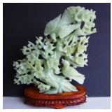 Lg Jade Carving of Hawk on Branches