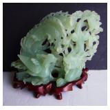 Jade Carving of Phoenix Bird on Limb