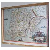 17th C Tinted Etching Map of Spain