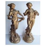 20s Lg Pr of Gilt Plaster Figures