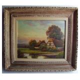 30s Oil of English Cottage Signed A Spencer 