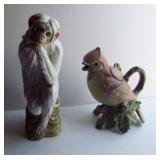 Antique Pottery Monkey & 40s Cardinal Teapot (Weller ?)