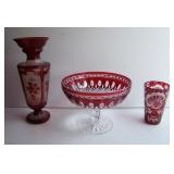 Bohemian Glassware & Ruby Cut to Clear Compote
