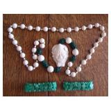 Ivory & Malichite Necklace with 2 Jade Bracelets