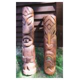 60s Carved Palm Wood Tiki Mask & Totem