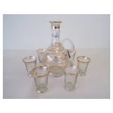 Gold trimmed Decanter & glasses
